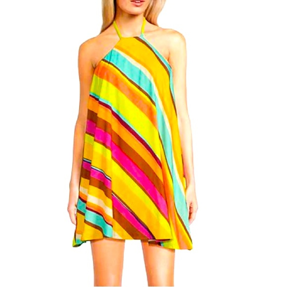 Mini Multi colored striped halter dress linen blend